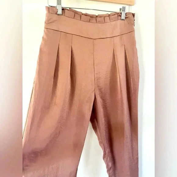 Line & Dot Ali Paperbag Waist Cropped Satin Trouser Pants in Terracotta Size Med - Picture 6 of 13